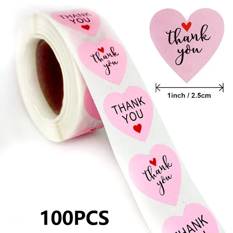 Thank You Stickers for Packaging | Heart Shaped Merci Stickers Bulk