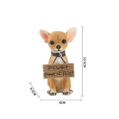 Chihuahua Dog Statue Figurine 10.5cm Hand-Painted Realistic Cute Resin Animal Sculpture Home Desk Shelf Decor Gift for Pet Lover