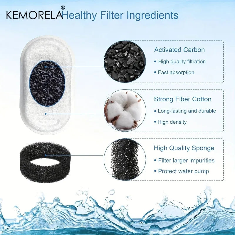 20 FILTRES de rechange pour fontaine à eau pour chat et distributeur d'eau pour chien en charbon actif avec 20 éponges pour l'hydratation des animaux de compagnie à domicile