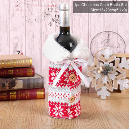Merry Christmas Decoration for Home 2024 Santa Claus Wine Bottle Cover Snowman Stocking Gift Holders Xmas Navidad Decor New Year