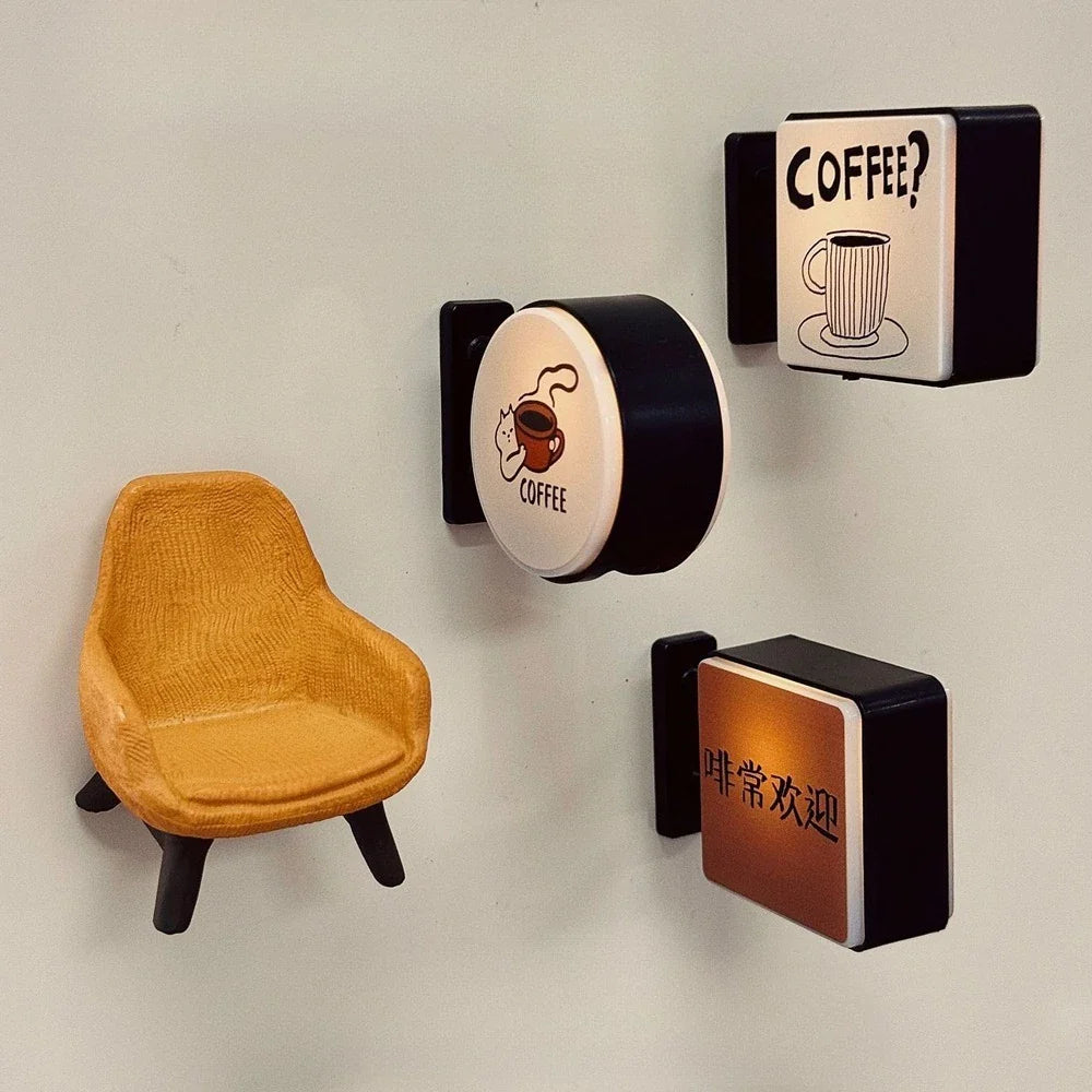 Imán de nevera Retro Coffee Corner Imán de nevera luminoso Imán magnético para el hogar en miniatura Tablero perforado de cafetería Decoración brillante