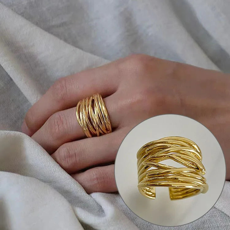 VENTFILLE 925 Sterling Silver Arched Wide Geometric Punk Ring | Asymmetric Cocktail Jewelry