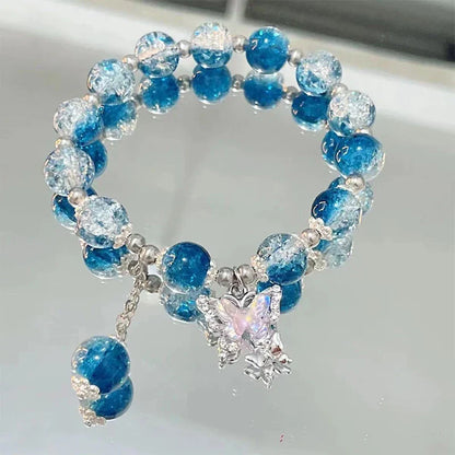 Crystal Butterfly Pendant Bracelet | Colorful Glass Bead Jewelry for Women