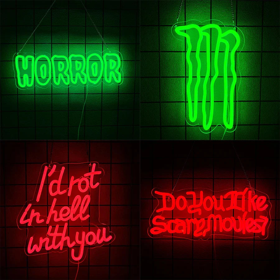 Letreros de Neón Temáticos de Halloween, Iconos de Letras Led, Utilizados para Habitación, Cine de Terror, Aventura de Casa Encantada, Bar, Decoración de Pared de Club.
