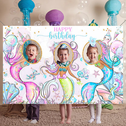 Fond de cadre photo sirène Petite queue de sirène Décoration de fête d'anniversaire Enfants Fille Baby Shower Fournitures de fête d'anniversaire Toile de fond