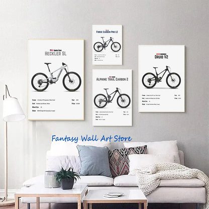 Luxury Mountain Bike Famous Bicycle Parameter Minimalist Poster Canvas Painting Wall Pictures Home Room Decor Bike Lover Gifts