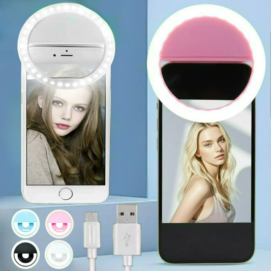 Anneau lumineux LED pour selfie, rechargeable par USB, lampe annulaire LED pour selfie de diffusion en direct sur téléphone portable, compatible avec tous les smartphones