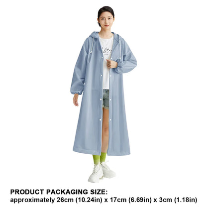 Adult Long Raincoat | Reusable Waterproof Windproof Hooded Rain Gear for Hiking and Travel