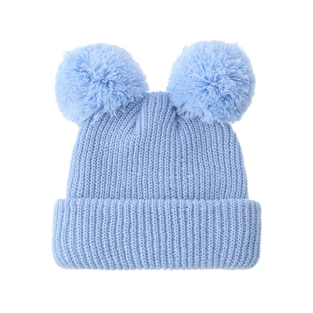 0-12M Solid Knitted Cute Pom Pom Cap | Newborn Baby Turban Hat