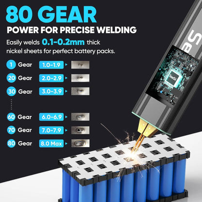 Seesii Portable Mini Spot Welder 5.0Ah Battery 80 Gears for 18650 Nickel Sheets