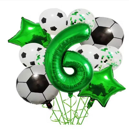 11pcs Football Foil Balloons Soccer Party Decorations | Green Number Ball Set
