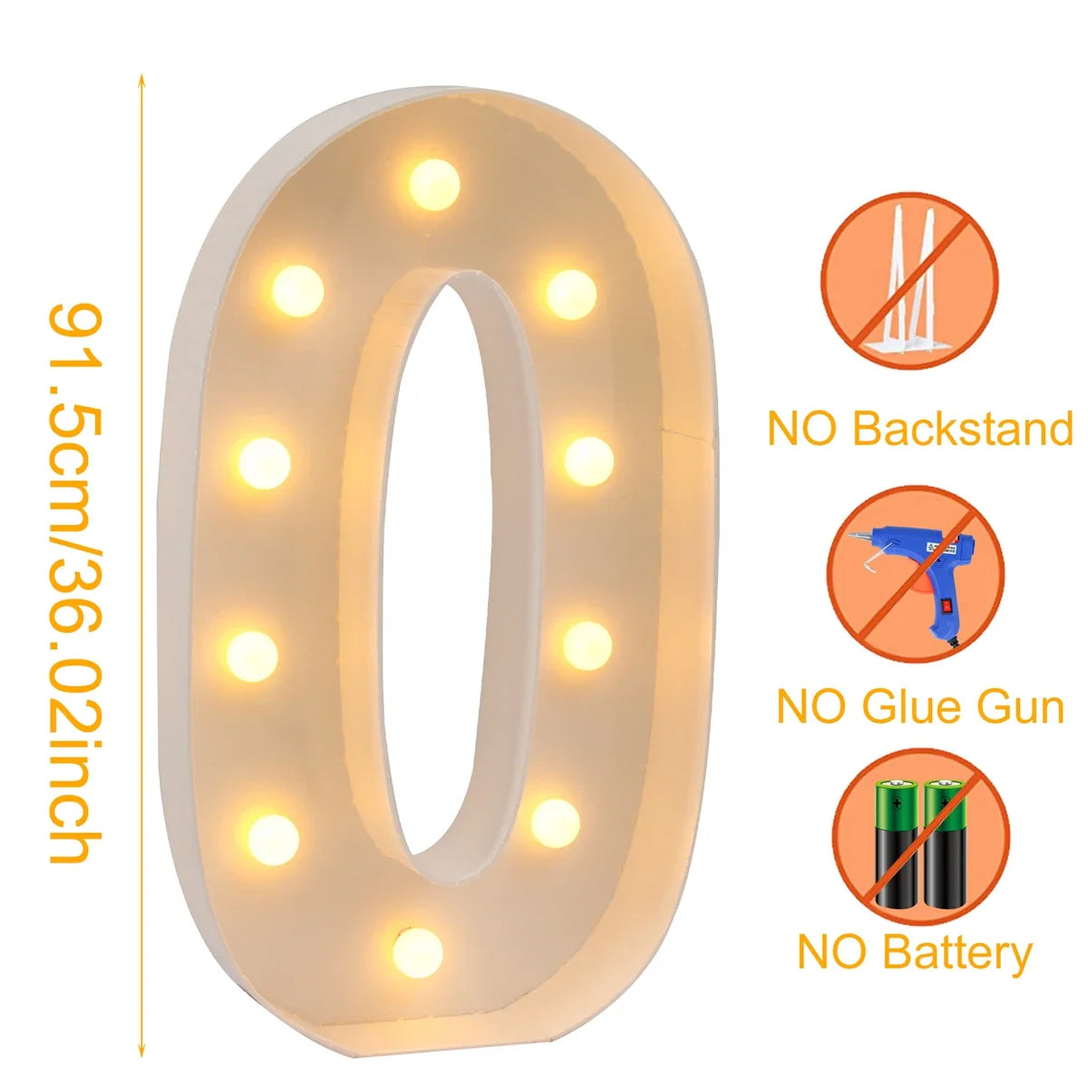 91.5cm Grande Lettre Lumineuse LED Chiffre d'Anniversaire 1er Anniversaire Mariage Baby Shower Décoration 30 40 50 Chiffre d'Anniversaire Cadre