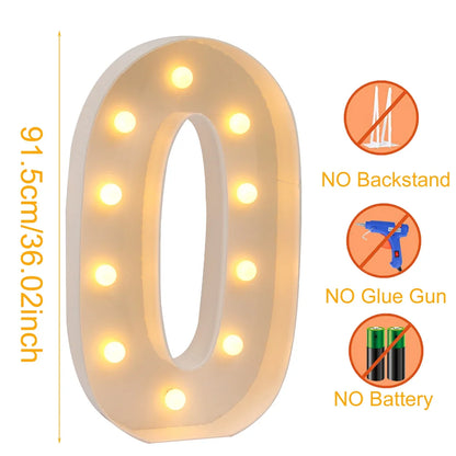 91.5cm Grande Lettre Lumineuse LED Chiffre d'Anniversaire 1er Anniversaire Mariage Baby Shower Décoration 30 40 50 Chiffre d'Anniversaire Cadre