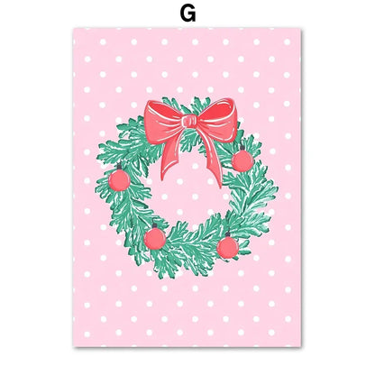 Arte de pared moderno y sencillo, árbol de Navidad rosa, Papá Noel, impresión en lienzo HD, póster, decoración para sala de estar, dormitorio