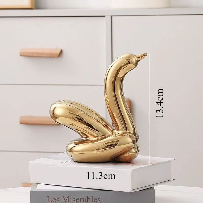 13.4cm Mini Créatif Ballon Cygne Abstrait Céramique Ornement Sculpture Bureau Statue Maison Bureau Accessoires Décoration Cadeau