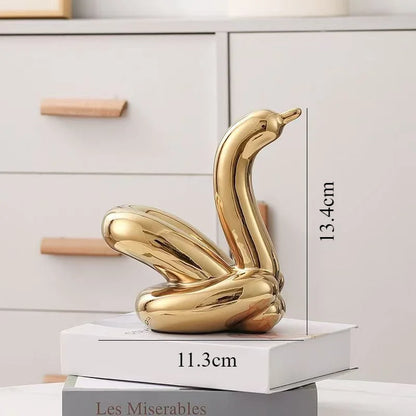 13.4cm Mini Créatif Ballon Cygne Abstrait Céramique Ornement Sculpture Bureau Statue Maison Bureau Accessoires Décoration Cadeau