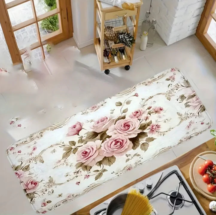 Tapis de sol de style américain avec motif rose et antidérapant, paillasson décoratif pour chambre, salon, cuisine, entrée