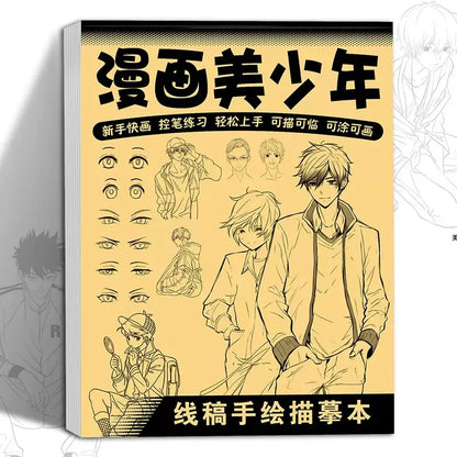 Livre de dessins de personnages d'anime au trait pour débutants - 48 pages de croquis simples tracés à la main pour le décalque et la pratique de la peinture