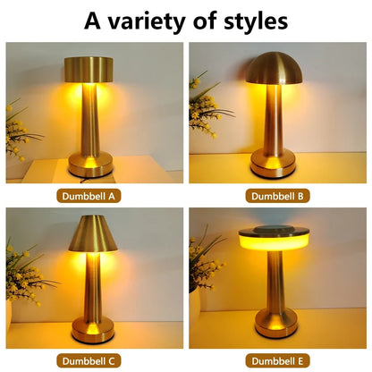 LED Metal Touch Table Lamp | Rechargeable Dimmable Night Light for Coffee Bar Decor