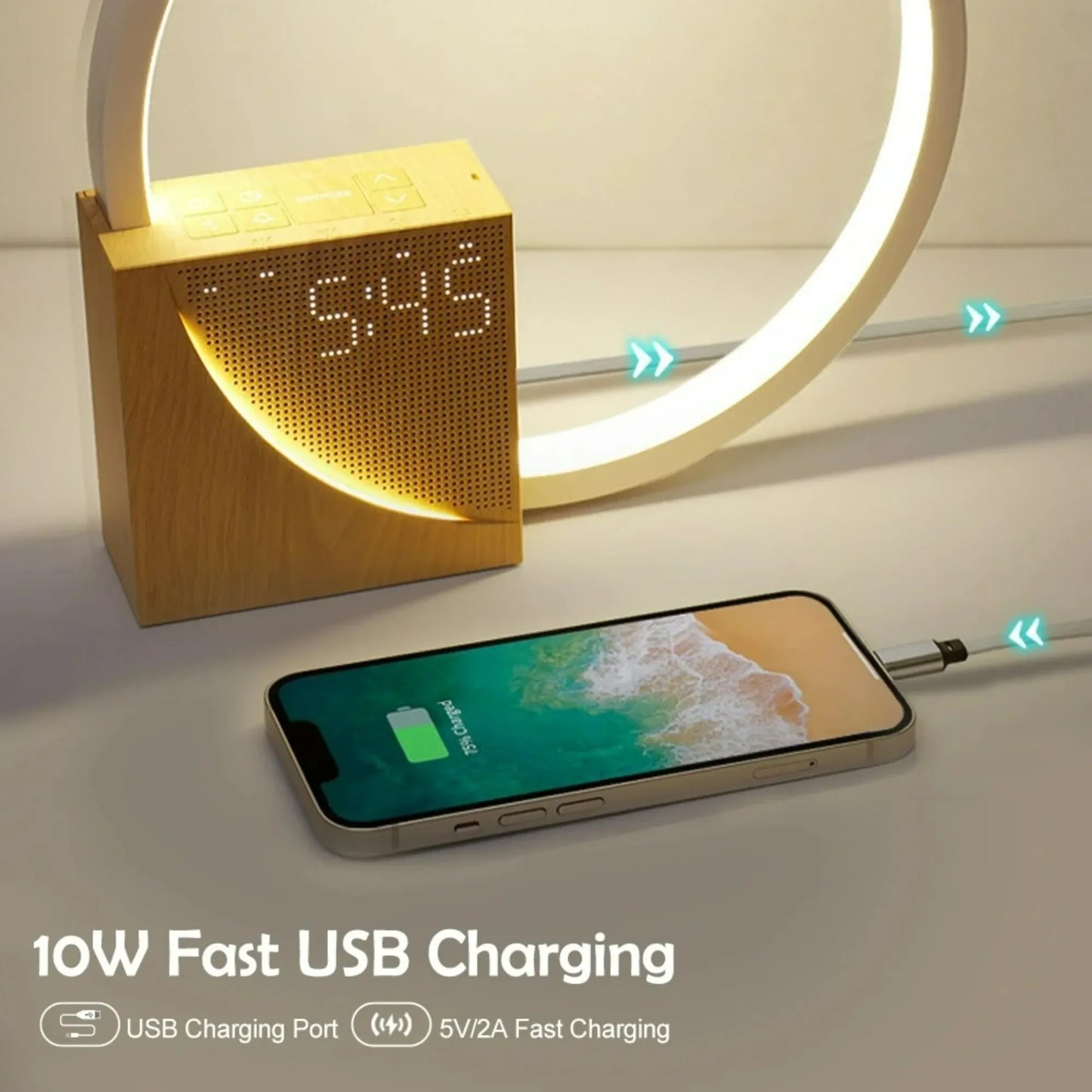 Réveil Lampe de Chevet Veilleuse Chargeur Téléphone Bruit Blanc Minuteur 3 Niveaux Intensité Variable Lampe de Table Tactile pour Chambre