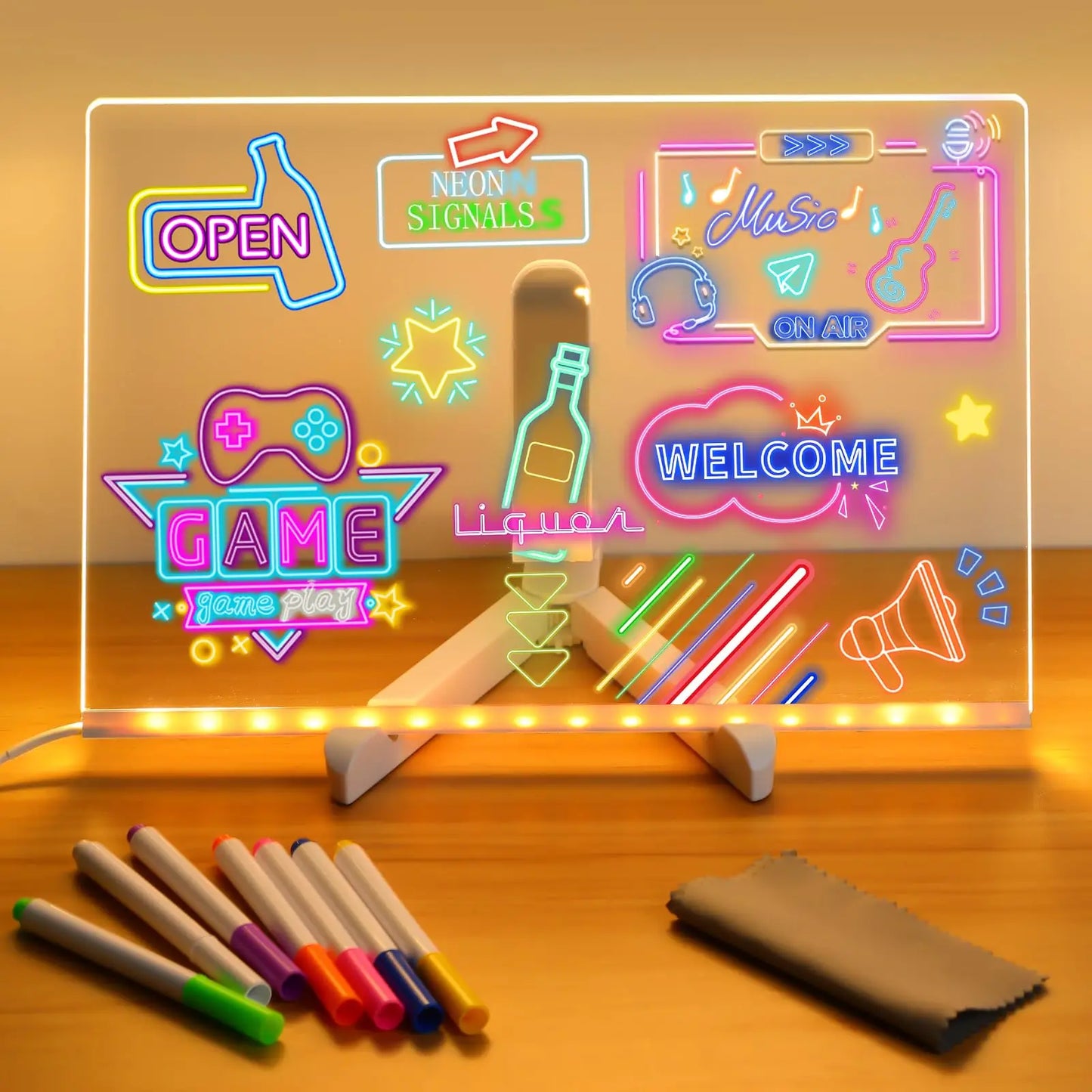 LED Kids Message Board – Colorful DIY Acrylic Drawing Board with 7 Pens Gift