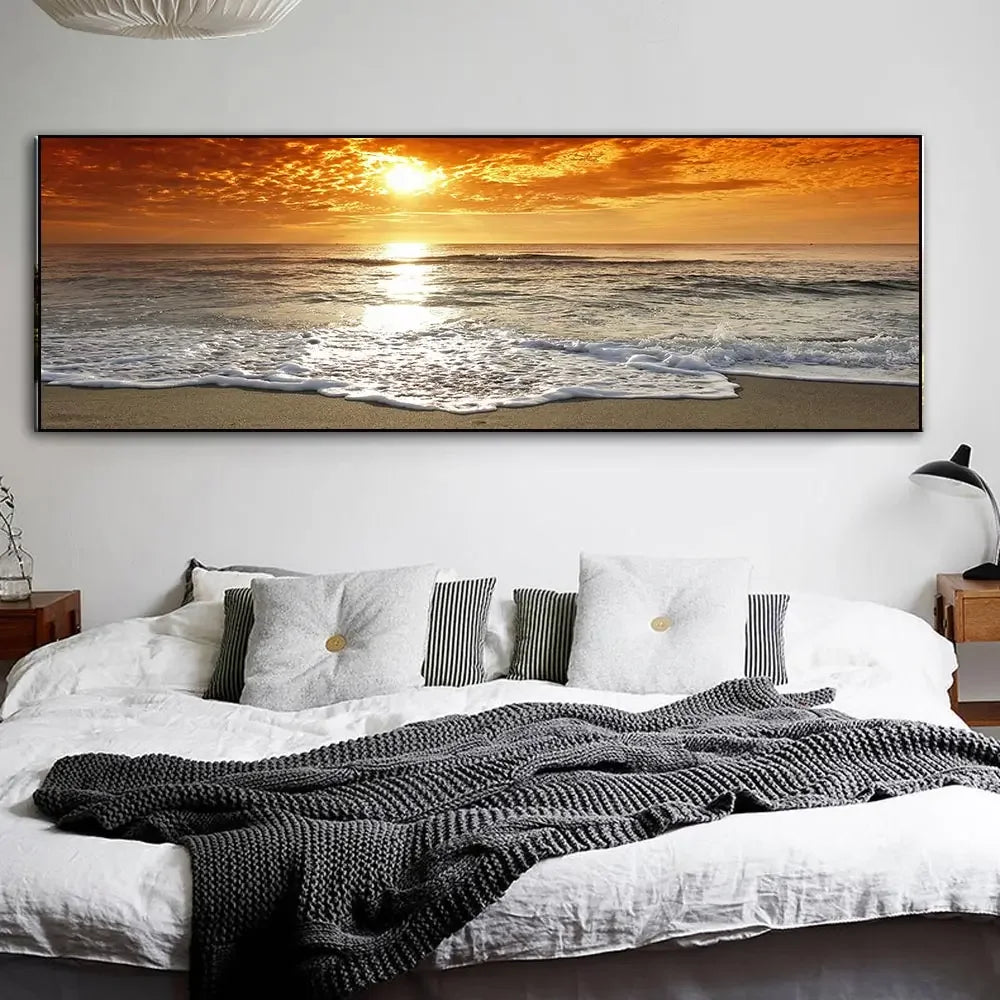 Art mural moderne et minimaliste, Paysage marin Goldenwood Bridge, Impression sur toile, Décoration de fond pour salon