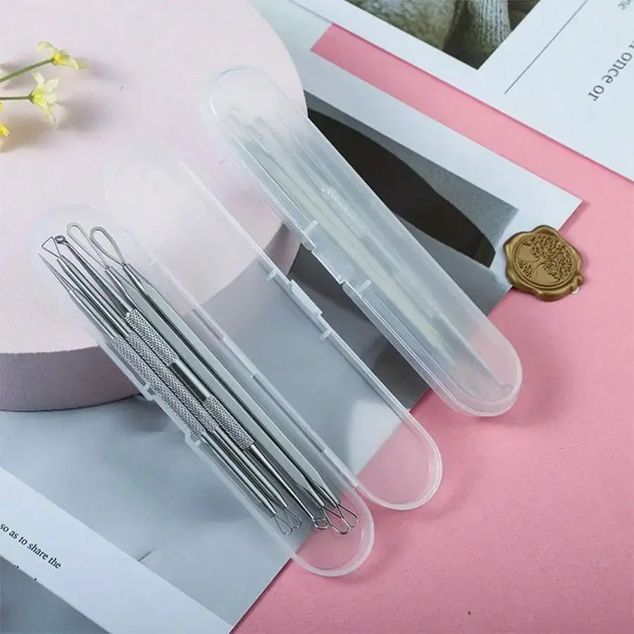 Stainless Steel Blackhead Remover Tool Kit | Professional Facial Cleanser Set with Storage Box