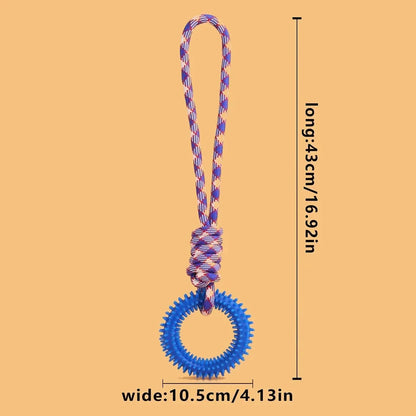 Colorful Woven Nylon Rope and Rubber Dog Toy | Chew Resistant Outdoor Play