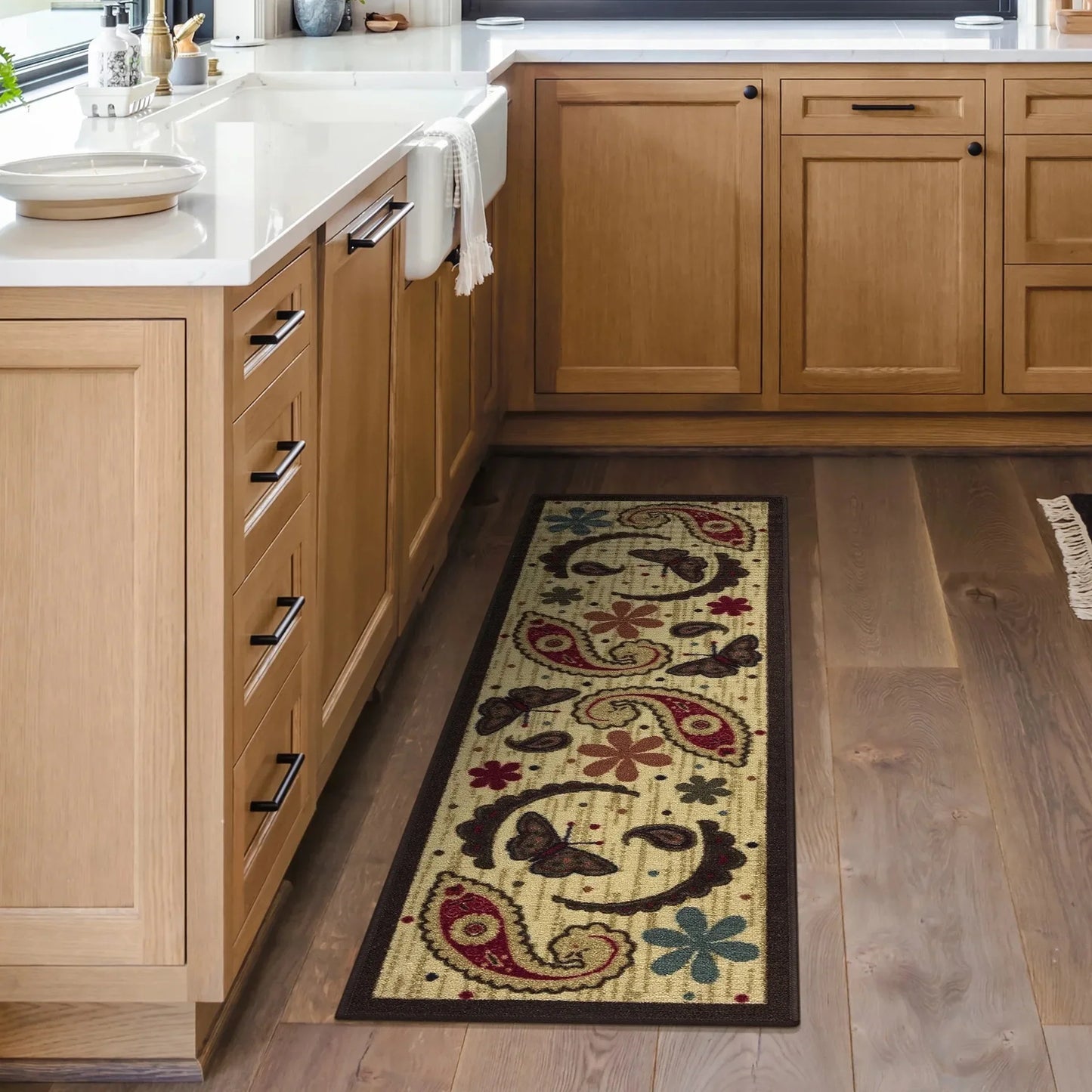 VIKAMA Tapis en velours cristal bohème, résistant à la saleté et facile d'entretien, tapis de couloir complet, tapis de balcon, décoration intérieure
