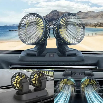 Dual Head Car Fan | 12 Volt Portable Fan with Adjustable Airflow | USB Charging for Efficient Air Circulation