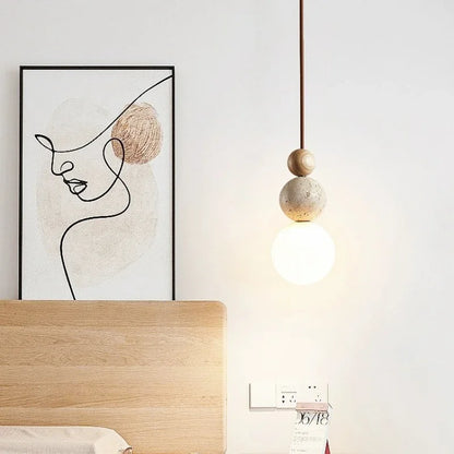 Wabi Sabi LED Pendant Light Stone Wood Modern Chandelier for Living Room