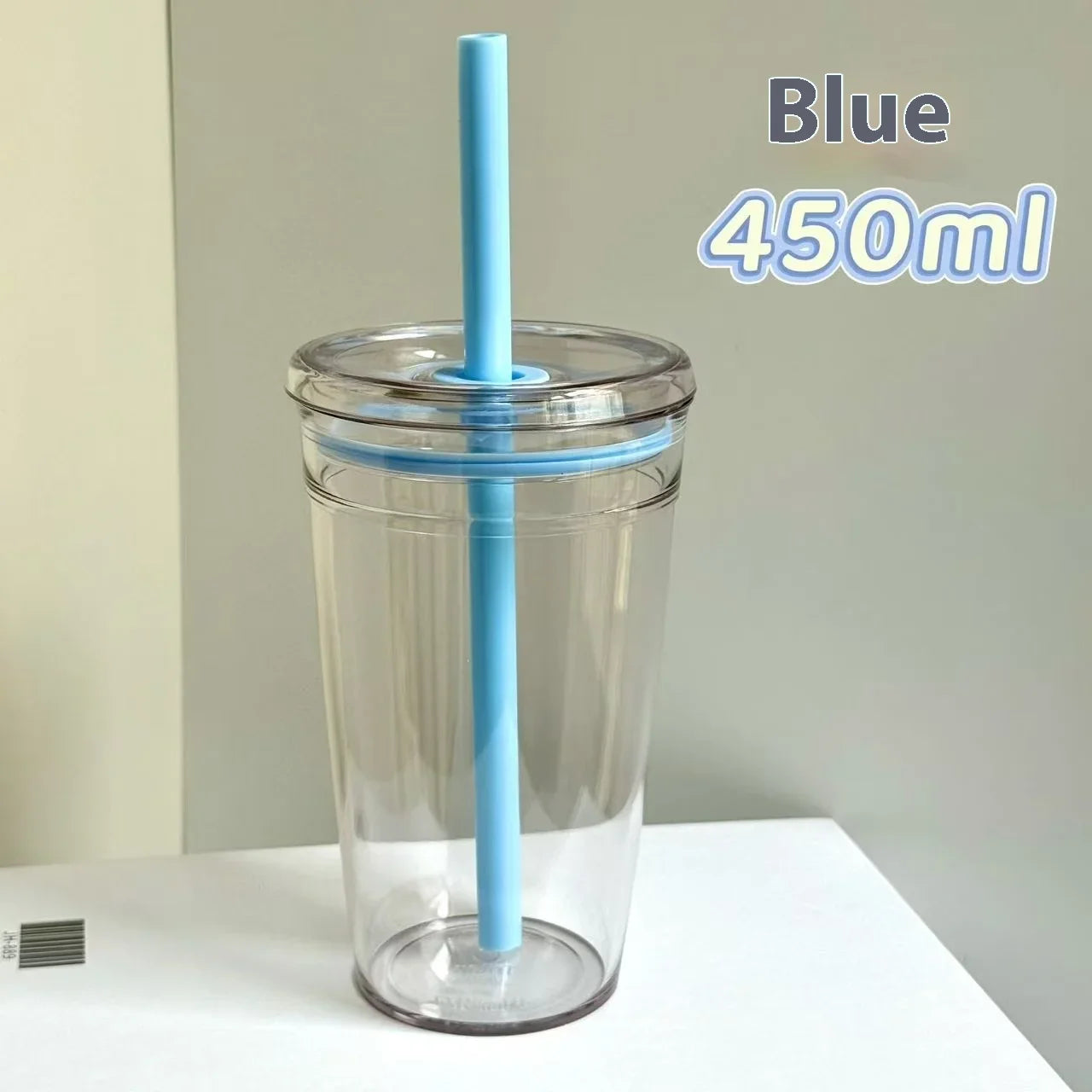 450ml Korean Style Straw Cup | Transparent Multi-Color Plastic Coffee Cup