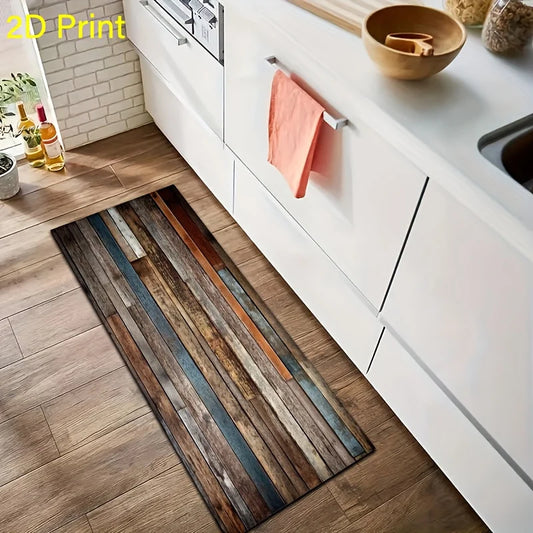 VIKAMA Tapis de cuisine rayé en bois, tapis de sol fin, tapis de couloir long, tapis de buanderie, tapis de salon, tapis de chambre à coucher