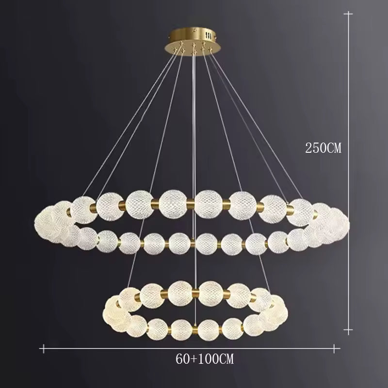 Alabaster Ring Chandelier – Gold Beaded LED Luxury Ceiling Light