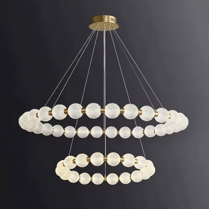 Alabaster Ring Chandelier – Gold Beaded LED Luxury Ceiling Light