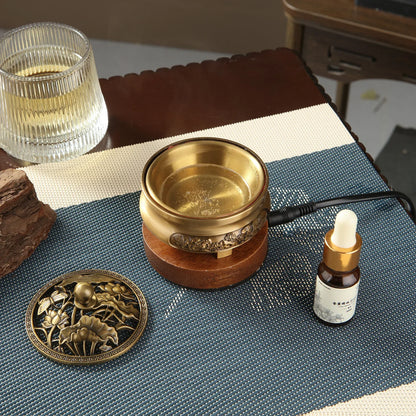 Brûleur d'encens électronique 220 V en bronze, diffuseur d'huiles essentielles, avec minuterie et température réglables pour bois de santal et oud.