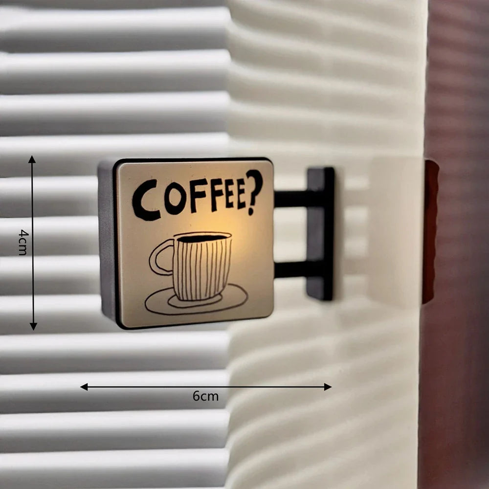 Imán de nevera Retro Coffee Corner Imán de nevera luminoso Imán magnético para el hogar en miniatura Tablero perforado de cafetería Decoración brillante