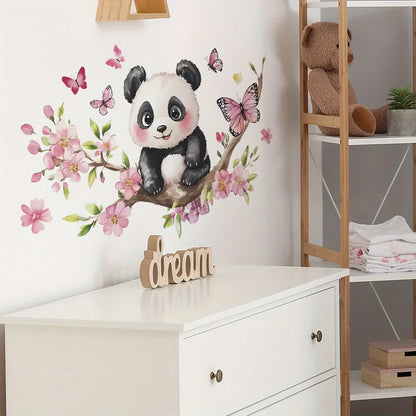 Panda Cherry Blossom Wall Sticker | PVC Self-Adhesive Decal for Bedroom Living Room