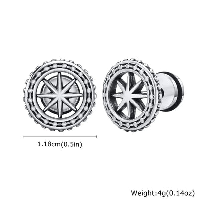 Vintage Men's Compass Stud Earrings | Stainless Steel Eight-Pointed Star Fashion Jewelry