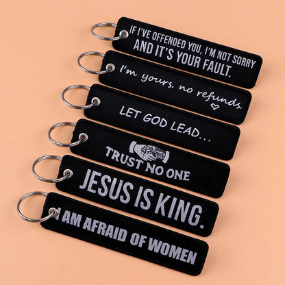 Rock and Roll Key Fob | Black Embroidery Key Tag for Bags and Gifts