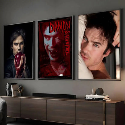 Damon Salvatore The Vampire Diaries Poster Sticky Wall Art Printing Waterproof Home Living Bed Room Bar Aesthetic Decor