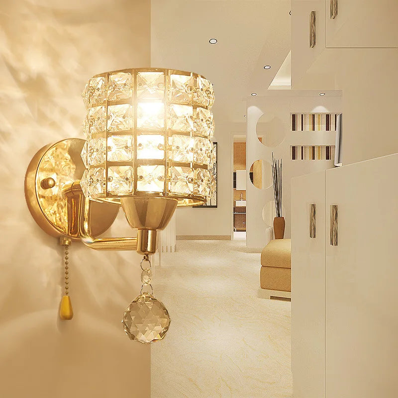 Crystal Wall Lamp – Gold/Silver Decorative Sconce Light for Bedroom & Living Room