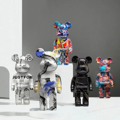 27cm/10 pouces Figurine d'ours Graffiti Décoration d'intérieur Animal Ornement Abstrait Pot de rangement d'argent Sculpture de chambre moderne Décor de table