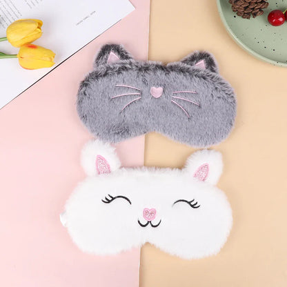 Plush Cute Grey Cat Sleep Mask | Light Blocking Eye Shade for Travel and Home