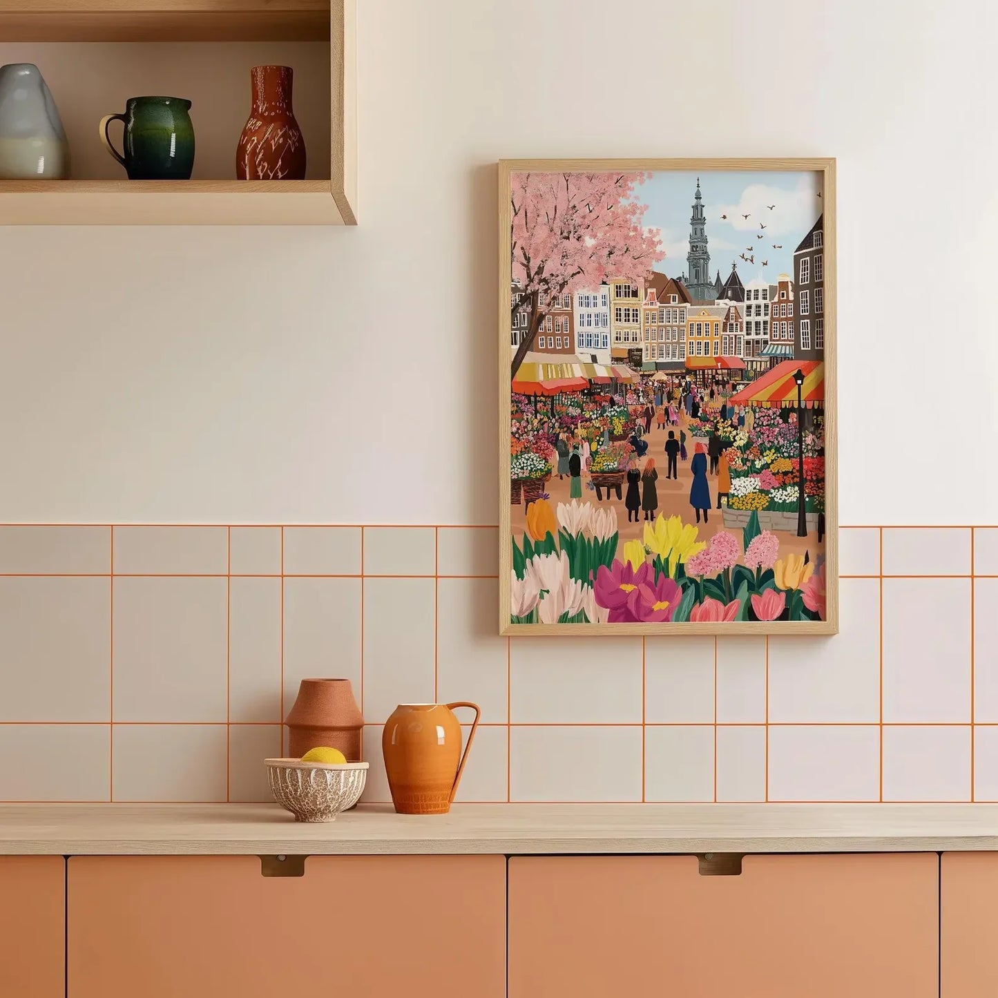 Marché aux fleurs Amsterdam Peinture aquarelle,Art mural Amsterdam,Impression canaux Amsterdam,Affiche voyage Pays-Bas,Affiche ville,Naiss