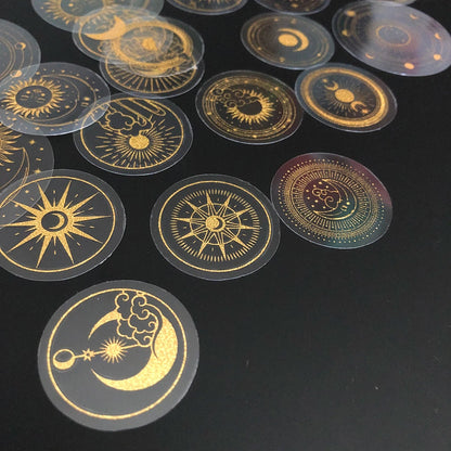 70 pcs Glitter Gold PET Adhesive Stickers | Waterproof Transparent Label Set