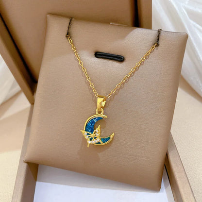 Stainless Steel Crescent Moon Pendant Necklace | Vintage Gold Choker Jewelry for Women