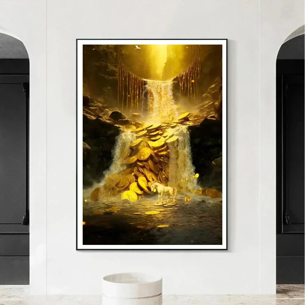 Arte de pared abstracto clásico, lujo, árbol del dinero dorado de la suerte, póster de impresión en lienzo HD, pintura decorativa para el hogar, sala de estar, dormitorio