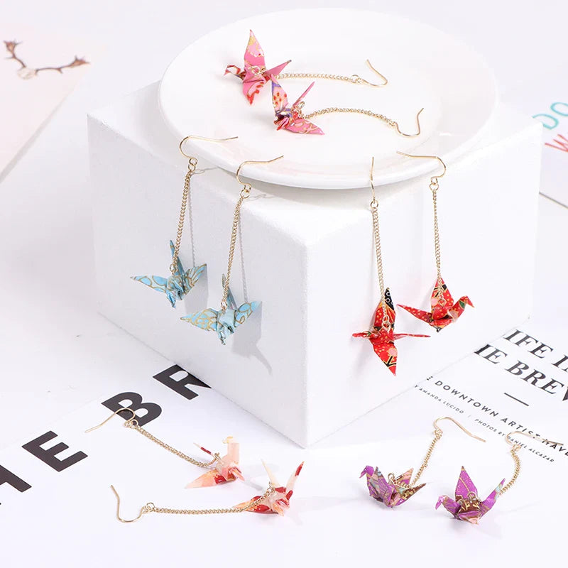 Origami Crane Earrings | Handcrafted Paper Bird Jewelry