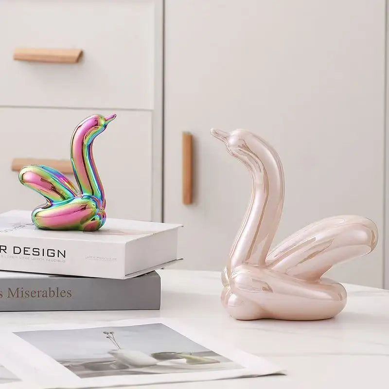 13.4cm Mini Créatif Ballon Cygne Abstrait Céramique Ornement Sculpture Bureau Statue Maison Bureau Accessoires Décoration Cadeau